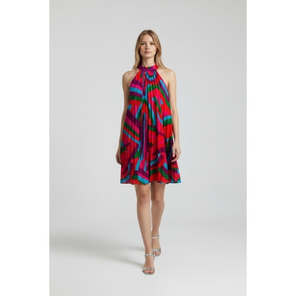 Flying Tomato Halter Trapeze Swing Pleated Resort Short Summer Party Dress L - Picture 1 of 9